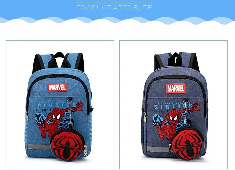 Disney Backpacks for Kids Preschool Child Captain America Spider Men Pattern School Bags Teenager Lightweight Cute Knapsack