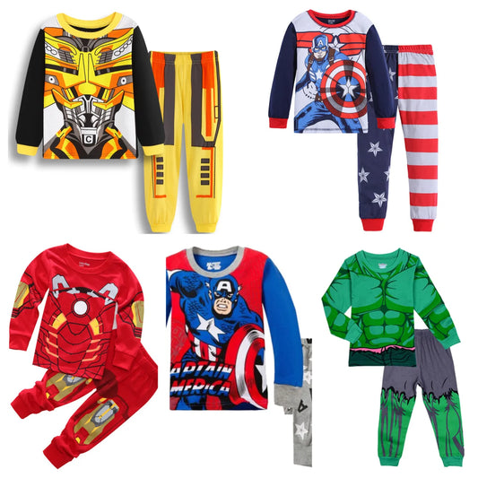 High Quality kid's Pajamas Set Avengers Hulk Boy Girl Captain America Cartoon Longsleeved Pajama and pajama suit for kids gift