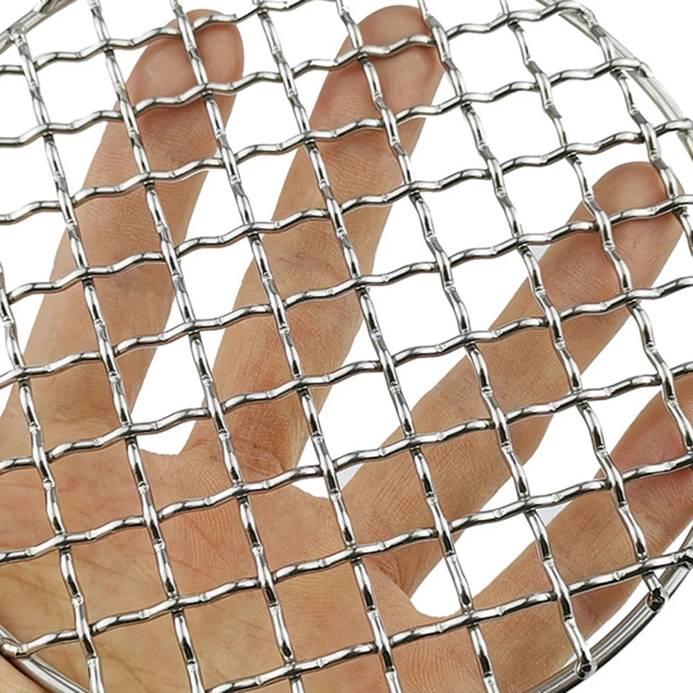 Stainless Steel Camping Grill Grate Mesh Pads Square Round Grilling Net Fire Cooking Outdoor Activities Traveling Picnic BBQ Pad