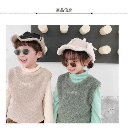 Children's Vest for Autumn and Winter, Outer Wear for Boys and Girls, Fashionable Waistcoat with Plush Fleece Simple Style