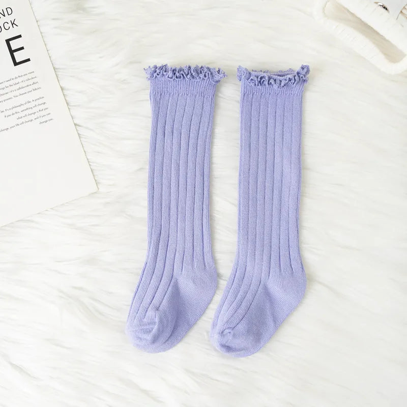 Ruffle Kids Knee High Socks Baby Girls Toddlers Long Soft Cotton Sock Lace Flower Children Princess Uniform Socks For 0-8 Years