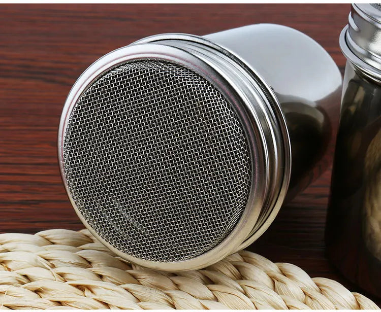 Stainless Steel Cocoa Flour Coffee Sifter Flour Sugar Icing Mesh Sifter PowderSpreading Tank for Fancy Barbecue Kitchen Supplies