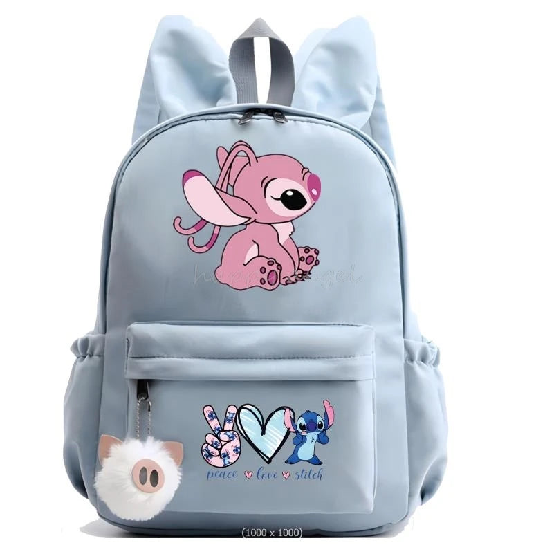 Hot Disney Lilo Stitch Backpack for Girls Boys Student Teenager Rucksack Women Casual School Bags Travel Rabbit Ears Mochila