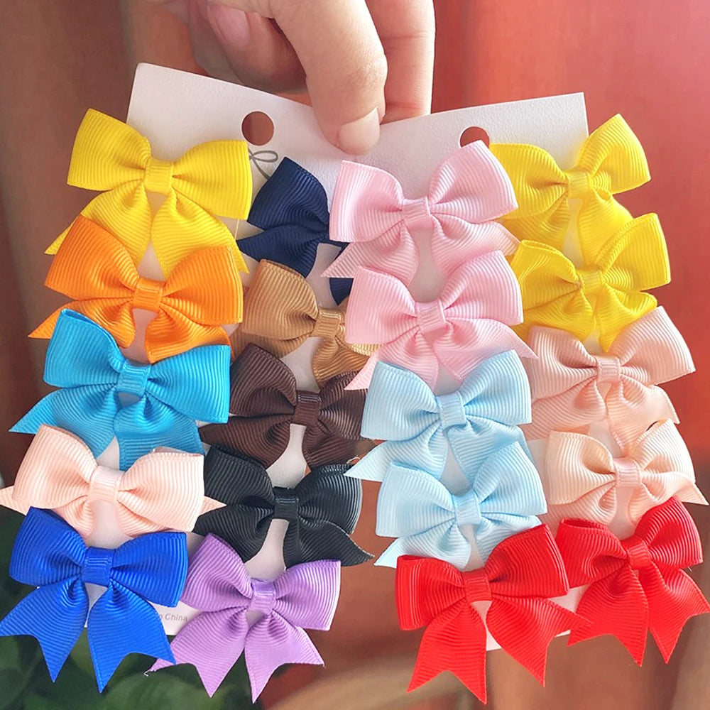 10Pcs/Set New Cute Solid Ribbon Bowknot Hair Clips for Baby Girls Handmade Bows Hairpin Barrettes Headwear Kids Hair Accessories