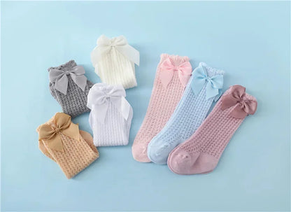 0-24Month Baby Girl Socks Toddler Bow Cotton Summer Mesh Lace Baby Knee Socks Newborn Infant Baby Princess Long Socks 2024 New