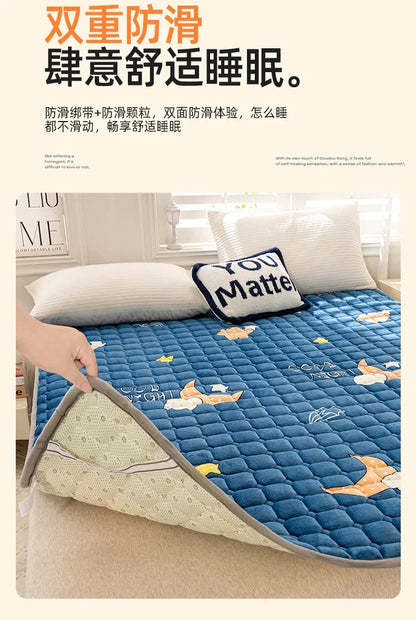 Winter Warm Mattress Toppers Home Textile Luxury Queen Size Bed Sheet Bed Cover Folding Thin Tatami Mat Mattress Protector Cover