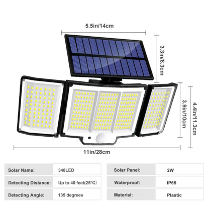 Solar Light Outdoor 328/348 LED Integrated Super Bright Motion Sensor Strong Power IP65 Waterproof 3 Working Modes Garden Wall