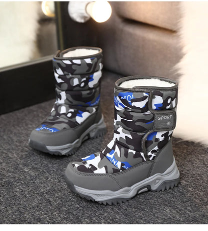 2024 Winter Children Shoes Plush Waterproof Fabric Non-Slip Girl Shoes Rubber Sole Snow Boots Fashion Warm Outdoor Boots