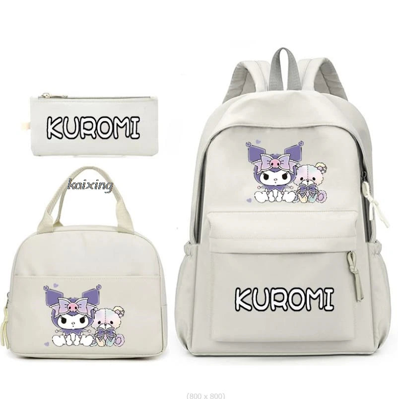 3Pcs/Set Lovely Kuromi Melody Backpacks Lunch Bag Pencil Bag Teen Women Men School Students Backpack Cartoon School Bag Mochila