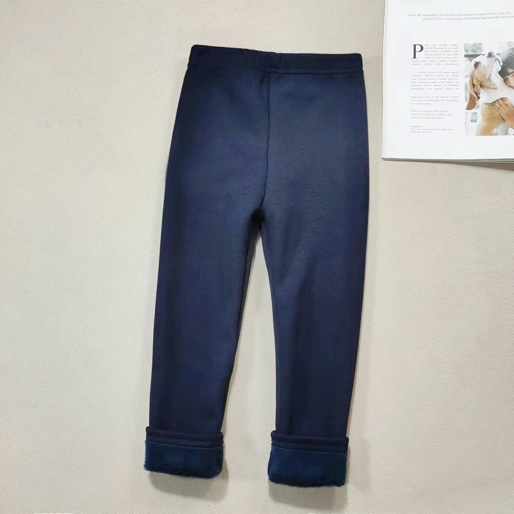 2023 Girls' Pants, Children's Winter Thickened Warm Trousers, Warm Elastic Pink Navy Blue Leggings, Boys' Feet Pants