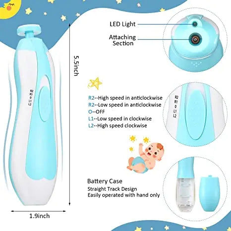 6 in 1 Electric Baby Nail Trimmer Sharpener, Kids Scissors, Baby Nail Care Trimmer Manicure, Blue/Pink