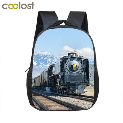 Cute Cartoon Train Locomotive Print Backpack for 2-4 Years Old High-speed Train Kids Bookbags Boy Girl Toddler School Bag Gift