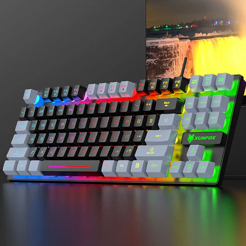 K10 87 Keys LED Luminous Keyboard Home Gaming Keyboards USB Wired Rainbow Backlight Desktop Computer Keyboard Office Accessories