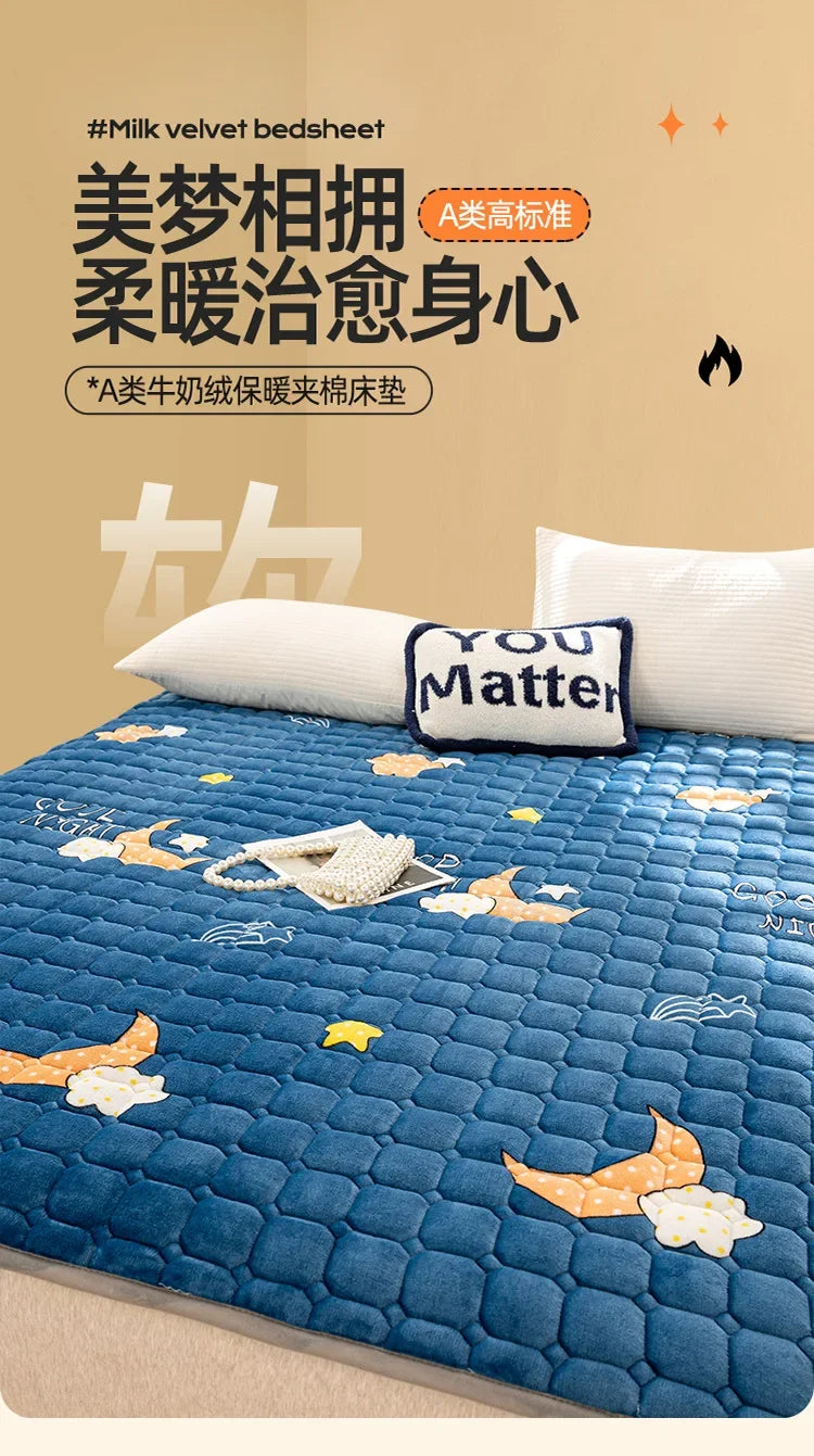 Winter Warm Mattress Toppers Home Textile Luxury Queen Size Bed Sheet Bed Cover Folding Thin Tatami Mat Mattress Protector Cover