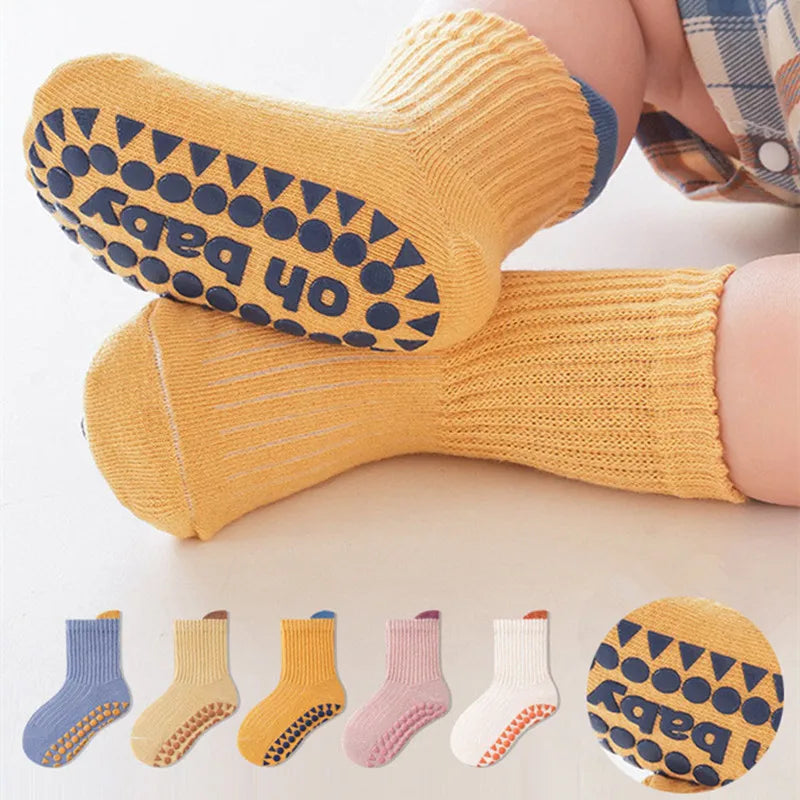 3Pairs/Lot Cotton Baby Anti-slip Socks For Boys Girls Low Cut Floor Kids Toddler Sock With Rubber Grips Socken For 0-6Years