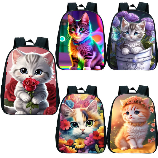 Cute Cat Print Backpack For Preschool Children Kitten Pattern School Bags Lightweight Boys Girls Kindergarten Backpack Kids Gifs