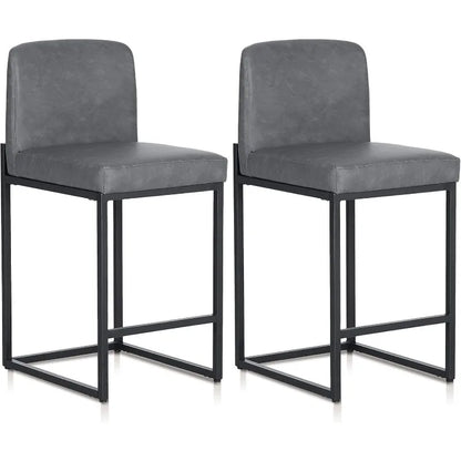 Black Counter Height Bar Stools Set of 2 for Kitchen Counter 24 Inch Faux Leather Upholstered Barstools with Back Modern