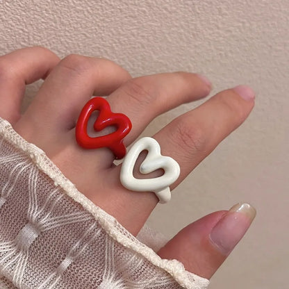 2023 Colorful Enamel Heart Sweet Ring Trendy Geometric Dripping Oil for Women Girls Funny Y2K Chunky Jewelry Summer NEW