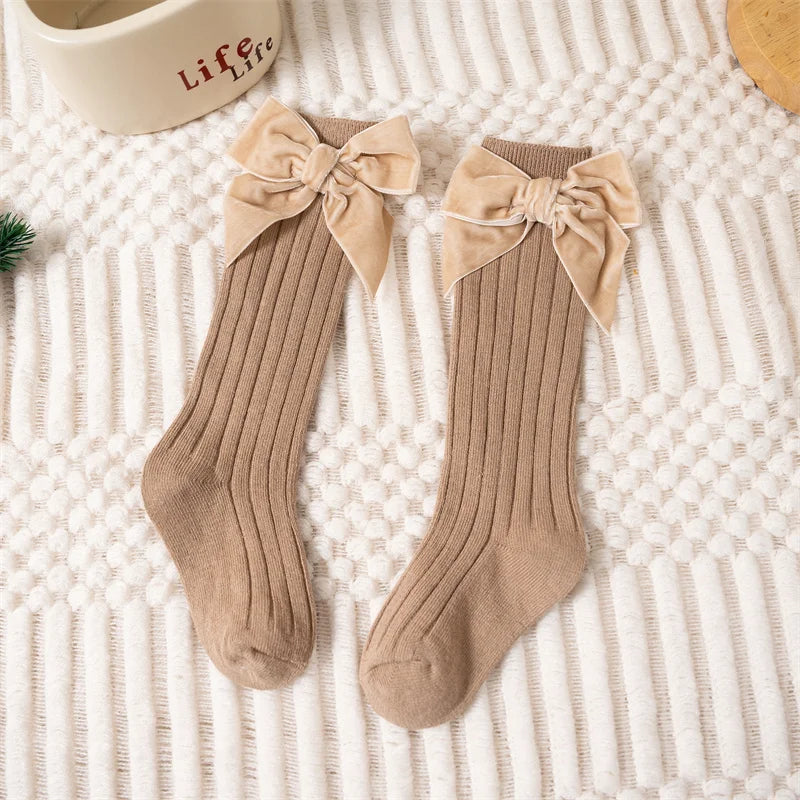 Baby Girls Knee High Socks Autumn Winter Kids Big Bow Long Soft Cute Christmas Sock Cotton Red Children Socken For 0-8 Years