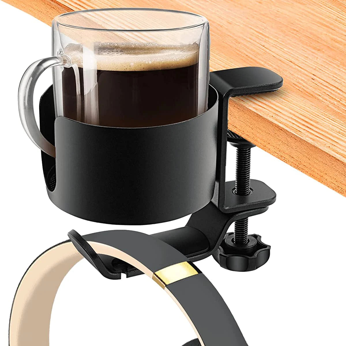 2 in 1 360° Rotation Headphone Holder With Cup Rack Adjustable Under Desk Clamp Table Side Drink Hanger for Home Offices NEW2024