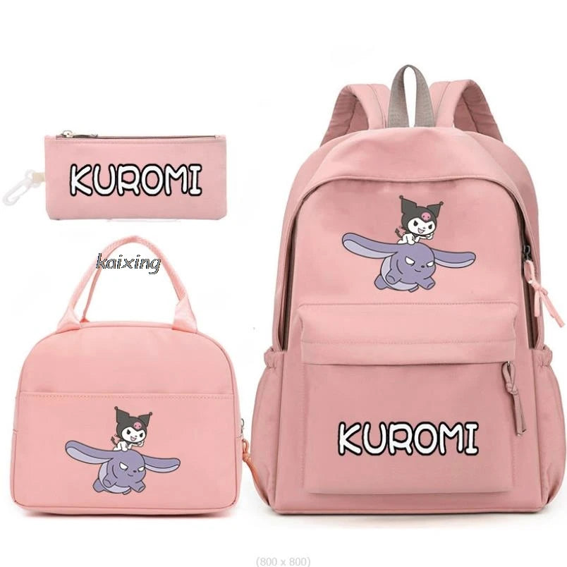 3Pcs/Set Lovely Kuromi Melody Backpacks Lunch Bag Pencil Bag Teen Women Men School Students Backpack Cartoon School Bag Mochila