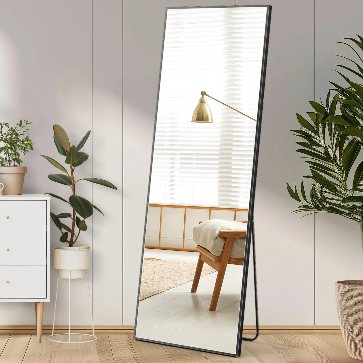 JHK Full Body Floor Mirror 59"x16" Standing Hanging or Wall-Mounted Mirrors with Stand Aluminum Alloy Frame For Living Room