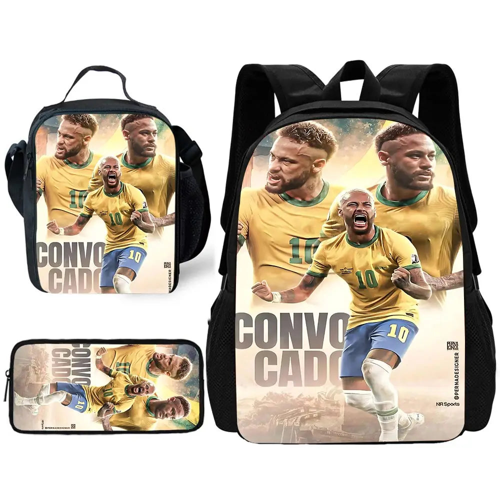 Game Football Child School Backpack with Lunch Bags ,Pencil Bags ,N-NeymarS School Bags for Boys Girls Best Gift