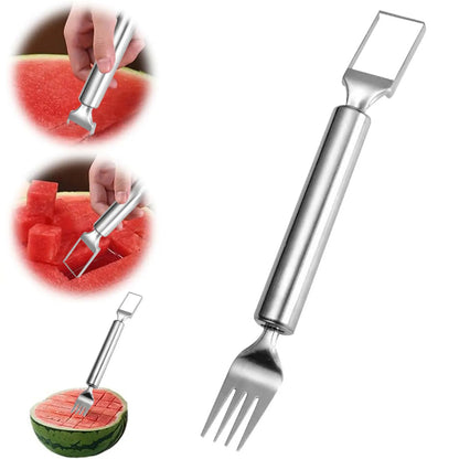 2024 Newest Watermelon Slicer Tool Stainless Steel Fruit Cutter Dual Head Watermelon Fork Melon Cutter Kitchen Gadgets