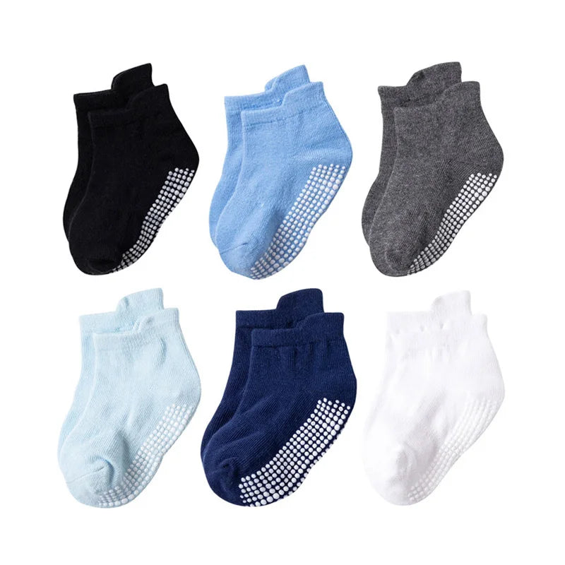 6Pairs Baby's Non-slip Floor Socks For Toddler Kids Boys Indoor Activities Learn To Walk Ankle Socks