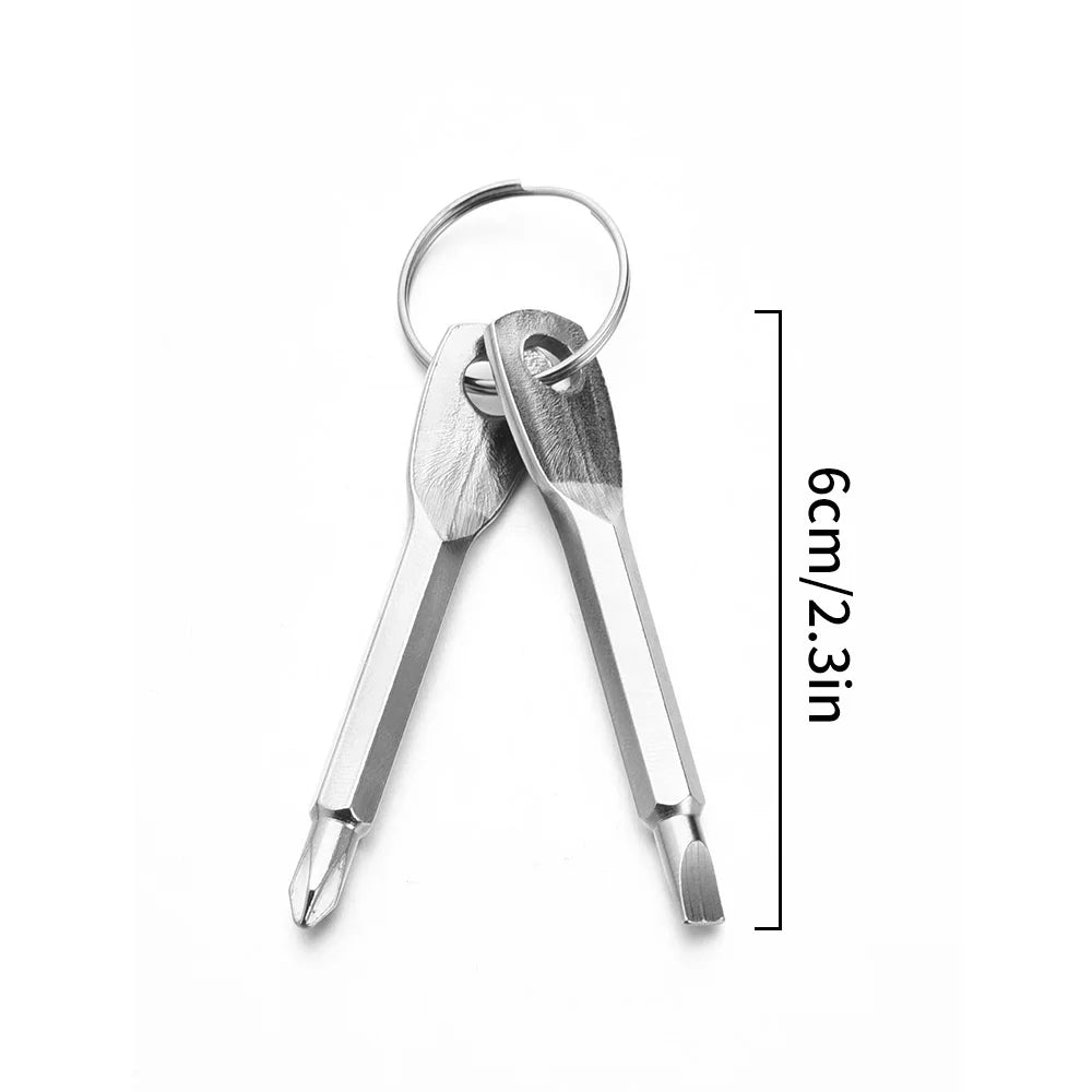 1set Mini Screwdriver Pocket Key Ring Repair Hand Tool Multi Gadget Portable Keyring Key Chain Hike Outdoor Slotted Screwdriver