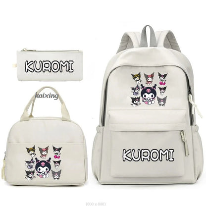 3Pcs/Set Lovely Kuromi Melody Backpacks Lunch Bag Pencil Bag Teen Women Men School Students Backpack Cartoon School Bag Mochila