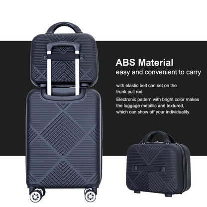 2 Piece Carry on Luggage Set, Airline Approved 20 Inch Luggage with Cosmetic Case，Hard Shell Suitcase with Spinner Wheels