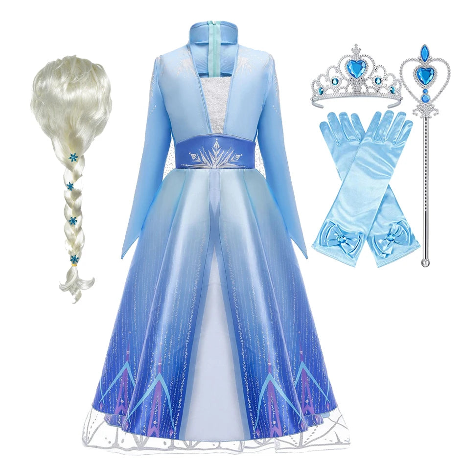 Disney Frozen Girls Dress Elsa 2 Princess Cosplay Costume Kid Fancy Children Gowns Vestidos Snow Queen