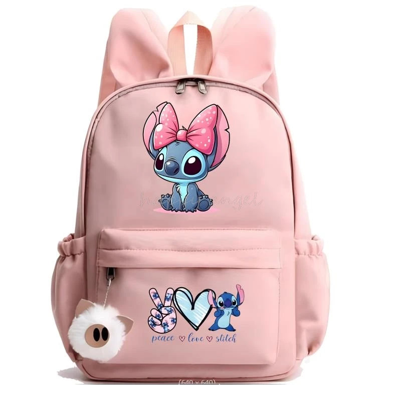 Hot Disney Lilo Stitch Backpack for Girls Boys Student Teenager Rucksack Women Casual School Bags Travel Rabbit Ears Mochila