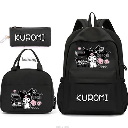 3Pcs/Set Lovely Kuromi Melody Backpacks Lunch Bag Pencil Bag Teen Women Men School Students Backpack Cartoon School Bag Mochila