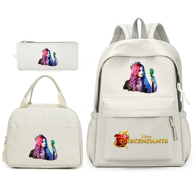 3pcs Disney Descendants Backpack with Lunch Bag for Women Student Teenagers School Bags Comfortable Travel Sets