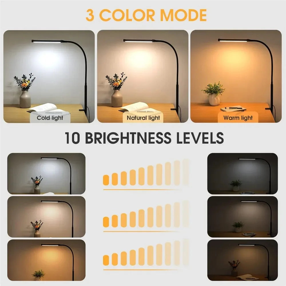 Double/Single Head LED Desk Lamp Dimmable PC Monitor Light USB Table Lamps Reading Lights Eye Protection 3 Color Mode For Office