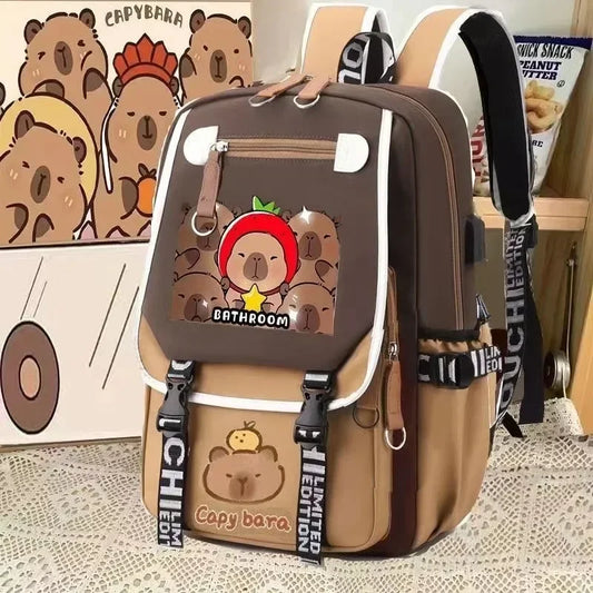 Kawaii Capybara Stylish Computer Backpack College School Casual Daypack Teens Bag Large Capacity Adjustable Strap Schoolbag