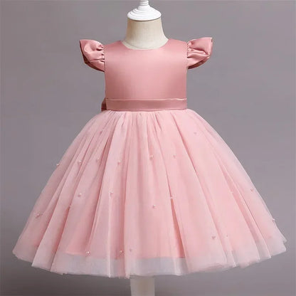 Toddler Girl Red Christmas Princess Dress Cute Baby Girl 1st Birthday Party Tutu Gown Newborn Backless Bow Beading Xmas Costume