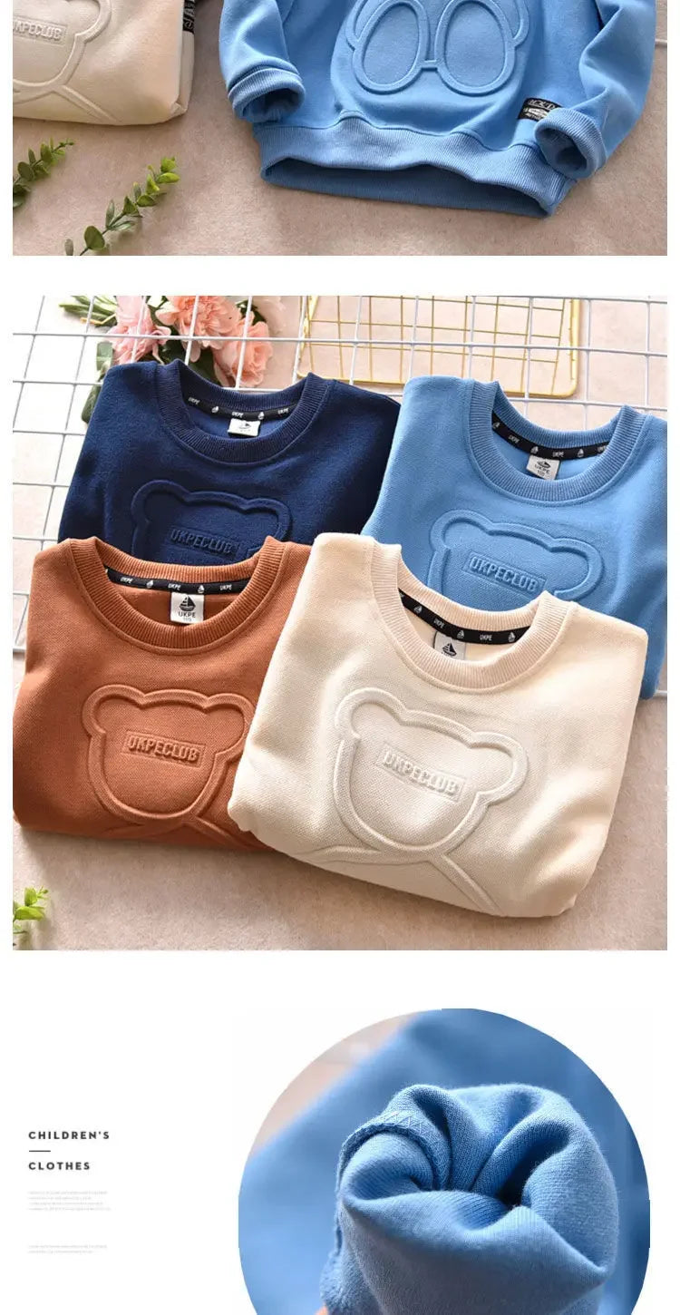 New Spring Autumn Steel Print Bear Sweatshirt Boys Clothes Teenagers Long Sleeve Pullovers  Girls Kids Cotton Tops Anime Hoodie