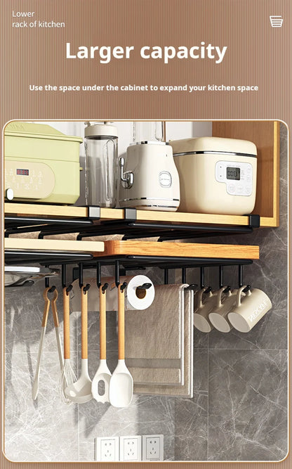 Spacesaving Kitchen Cutting Board Shelf, Undercabinet Hanging Rack for Utensils and Cooking Accessories  Easy Installation