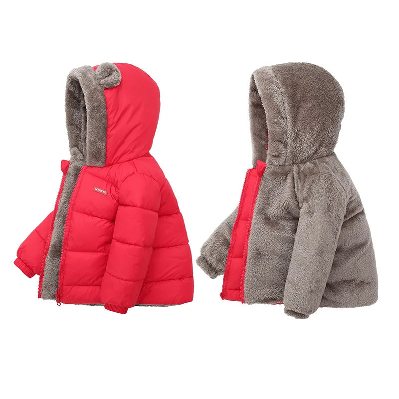 Kids Thick Warm Coats Winter Children's Fleece Hooded Jackets Autumn Cashmere Padded Snowsuit Boys Girls Cotton Outerwear 2-6Y