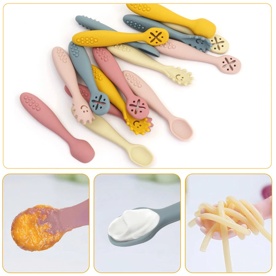 3PCS Cute Baby Learning Spoons Utensils Set Newborn Feeding Spoon Set Toddler Scoop Weaning Cutlery Children‘s Tablewar