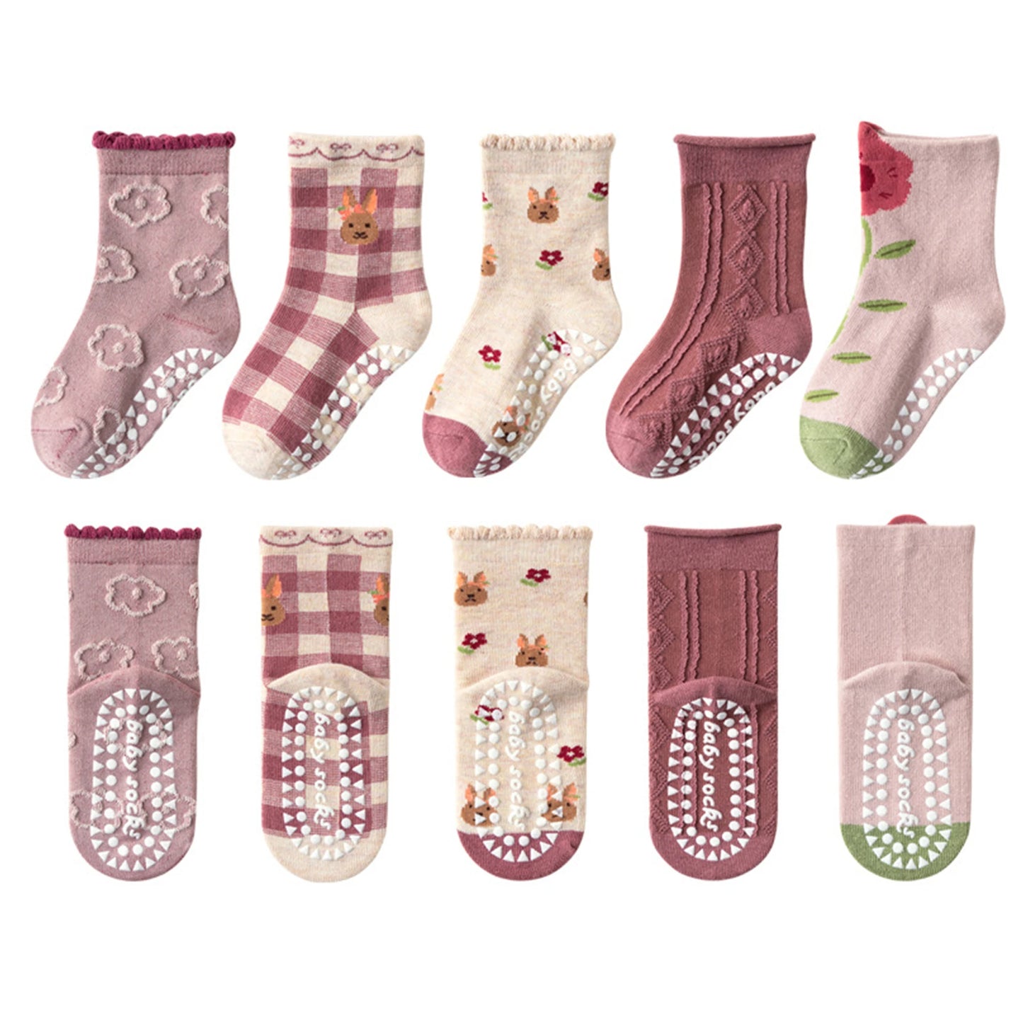 5 Pairs Children's Socks Cotton Non-slip Socks Floor Socks Cartoon Flowers Baby Socks Toddler Boy Girl Socks Kids Socks 0-12 Ys