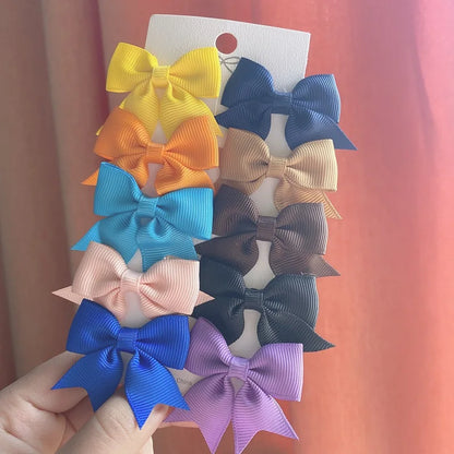 10Pcs/Set New Cute Solid Ribbon Bowknot Hair Clips for Baby Girls Handmade Bows Hairpin Barrettes Headwear Kids Hair Accessories