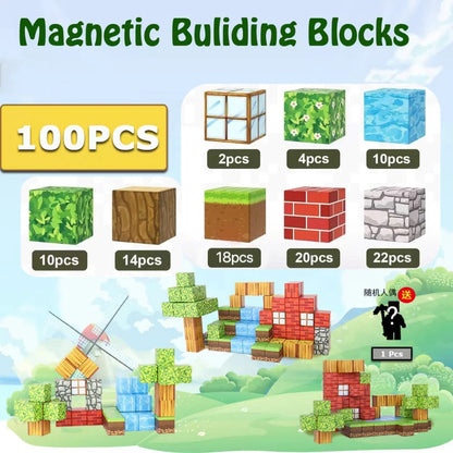 Magnetic Blocks - Build Mine Magnet World Edition Magnetic  Cubes Construction Toys for Boys Girls STEM Montessori Sensory Toys