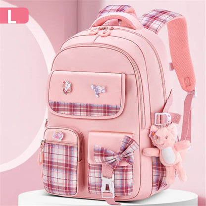 With Rabbit Pendant For Girls Orthopaedics Kids Backpack Kawaii Waterproof School bag Primary Bow Knot Schoolbag mochilas BOOK