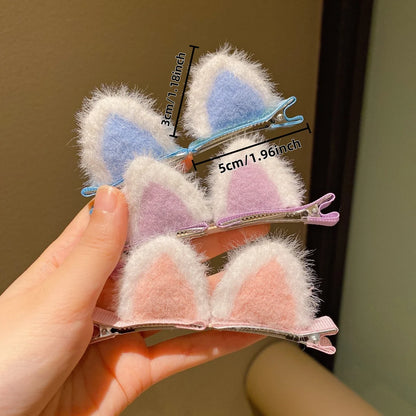 2Pcs/Set New Cute Solid Rabbit Ears Clips for Baby Girls Handmade Kawaii Barrettes Headwear Kids Hair Accessories