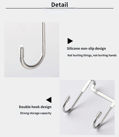 304 Stainless Steel Hook Free Punching Double  S-Shape Hook Kitchen Bathroom Cabinet Door Back Type Coat Towel Storage Hanger