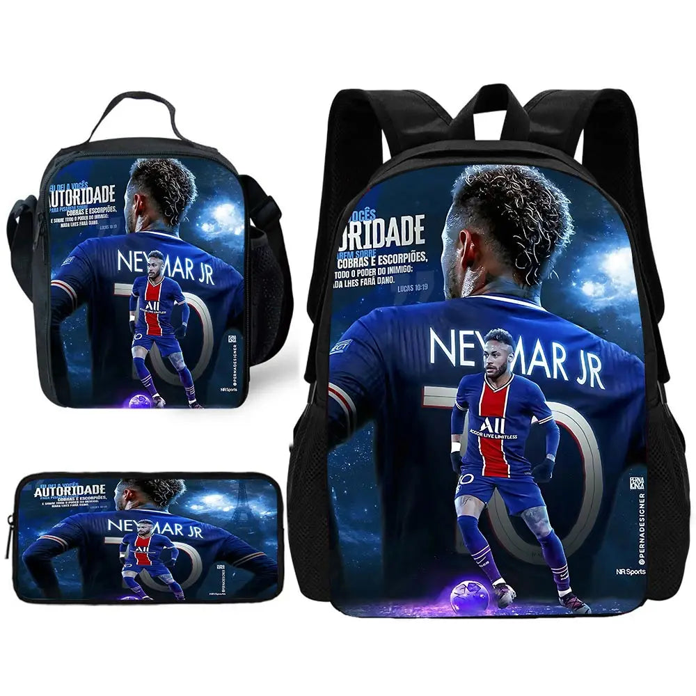 Game Football Child School Backpack with Lunch Bags ,Pencil Bags ,N-NeymarS School Bags for Boys Girls Best Gift